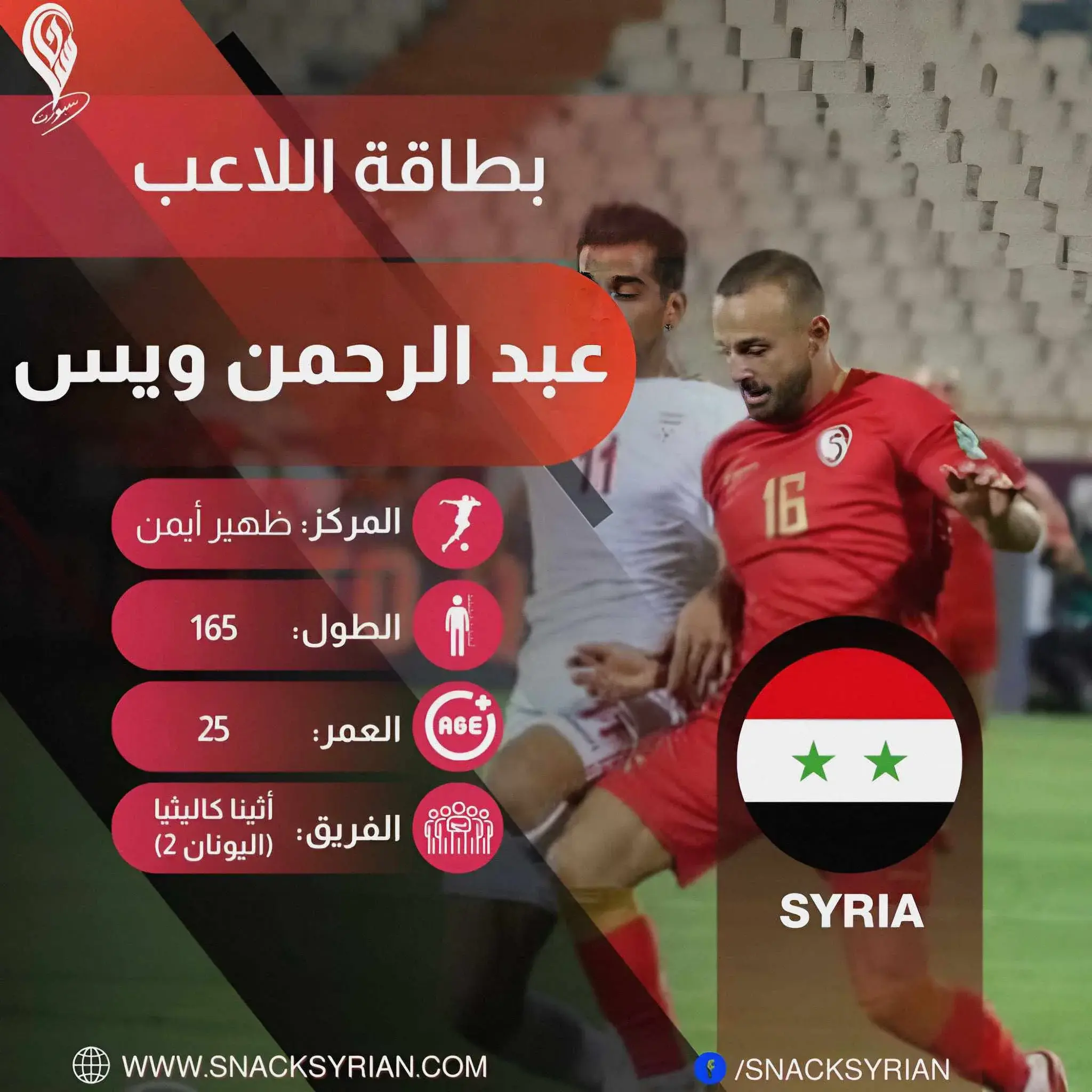 بطاقة لاعب منتخب سوريا عبد الرحمن ويس