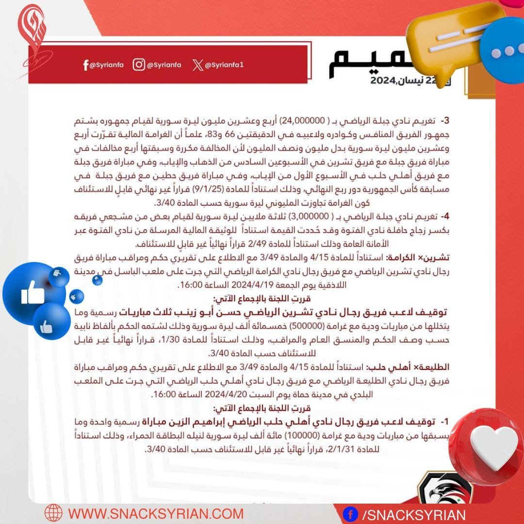 عقوبات الاتحاد السوري لكرة القدم