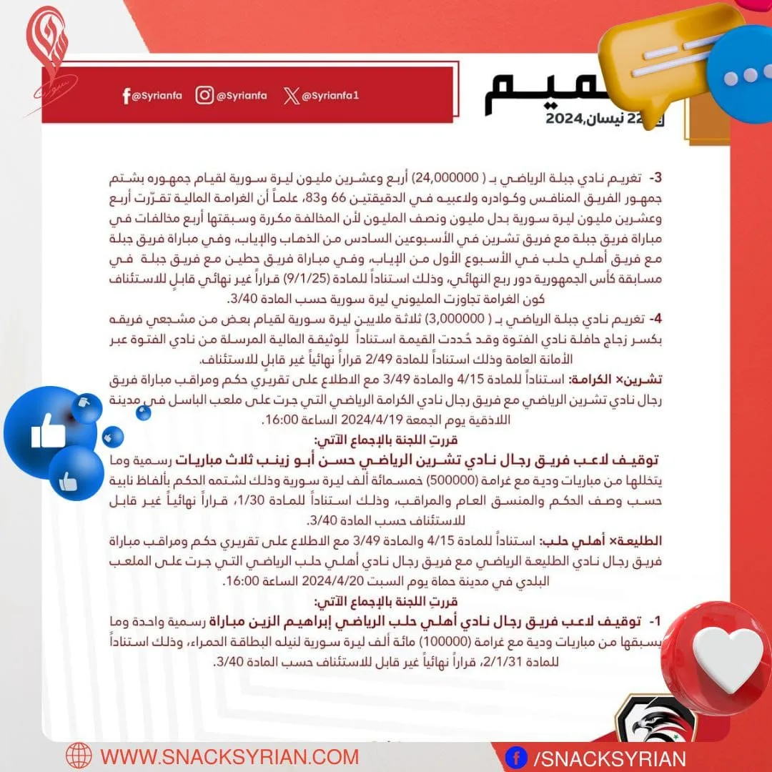 عقوبات الاتحاد السوري لكرة القدم