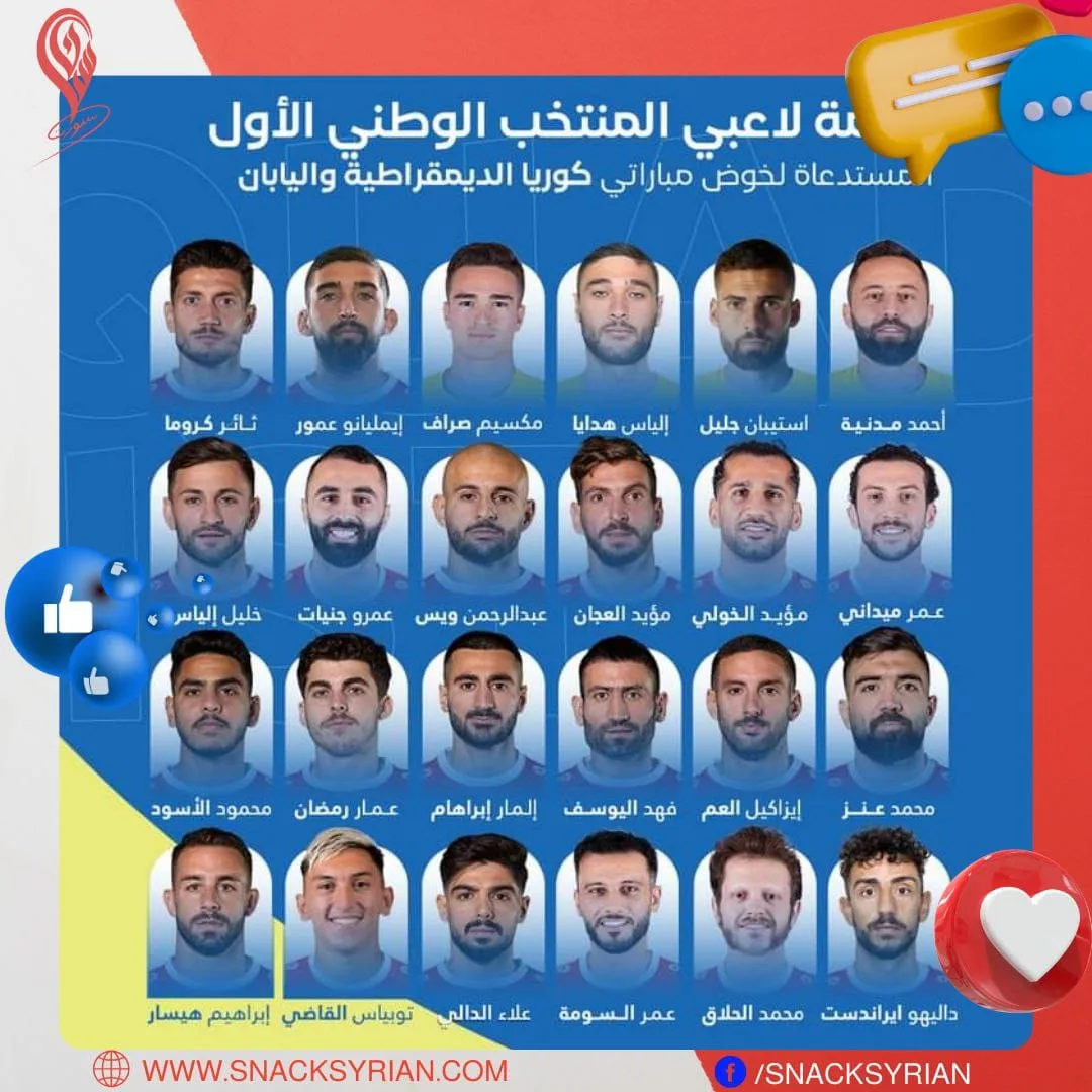قائمة منتخب سوريا المستدعاة لمباراتي كوريا الشمالية واليابان