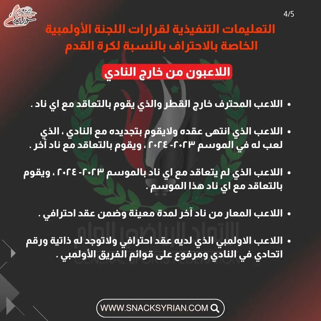 التعليمات التنفيذية لقرارات اللجنة الأولمبية الخاصة بالاحتراف بالنسبة لكرة القدم